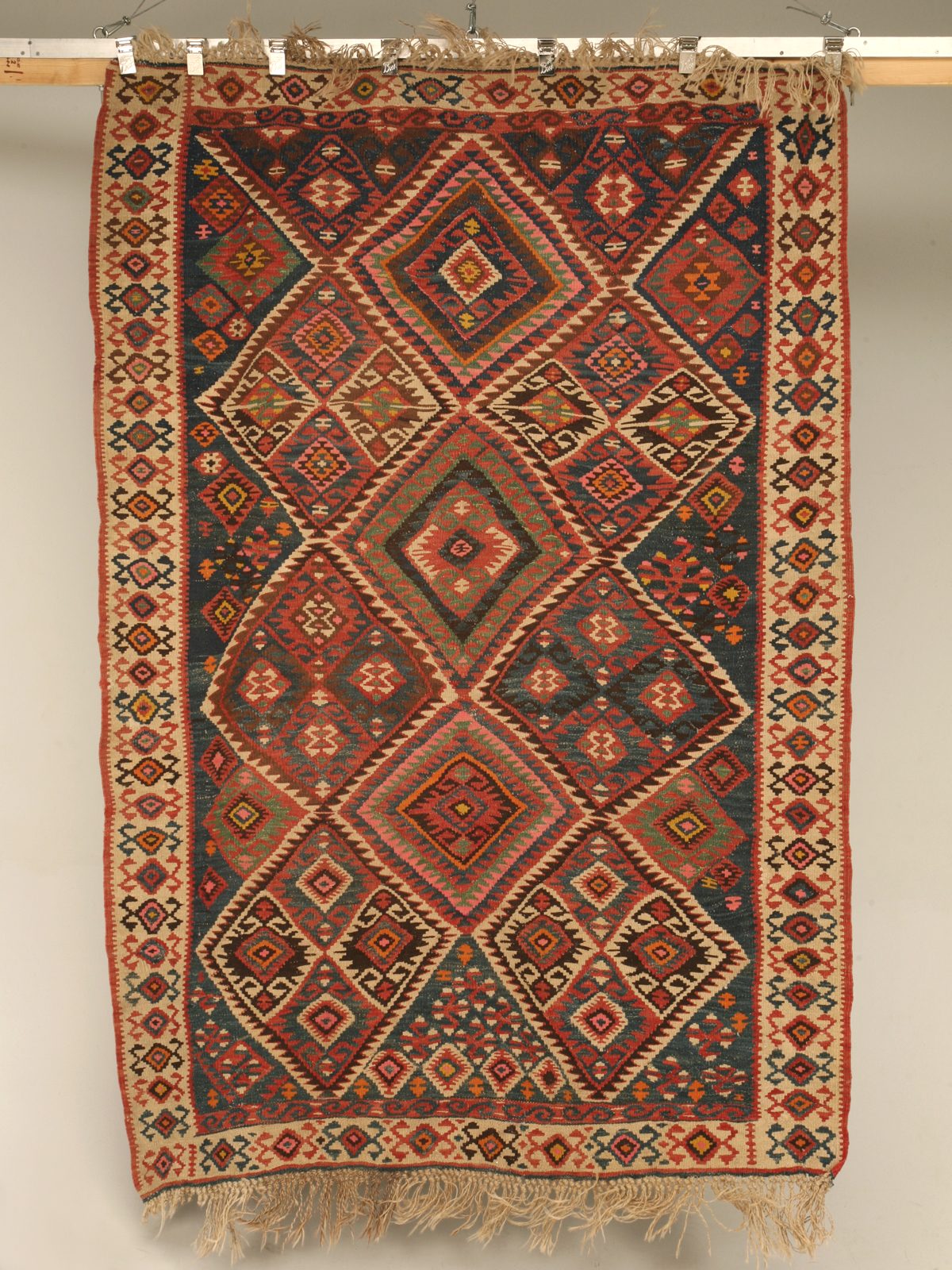 Geometric Kilim — Rust & Indigo Medallions